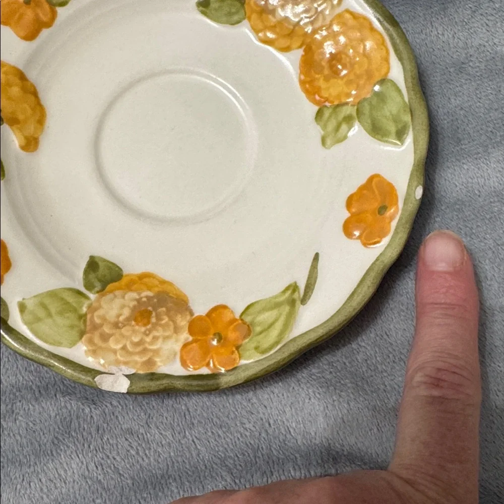 Vintage Metlox Poppytrail #1073 Sculpted Zinnia Flowers Set of 2 Saucers 6